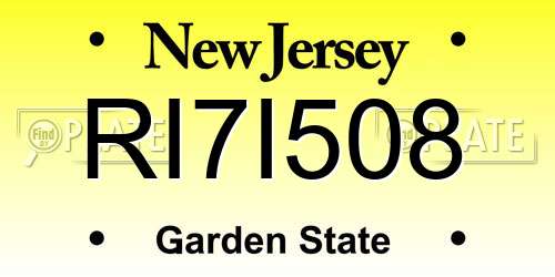 RI7I508 New Jersey License Plate