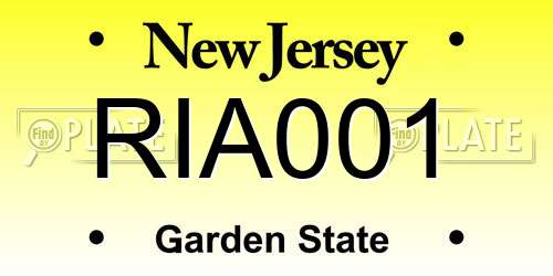 RIA001 New Jersey License Plate