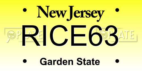 RICE63 New Jersey License Plate