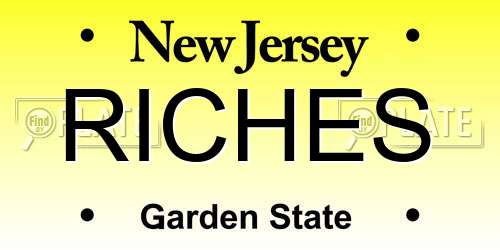 RICHES New Jersey License Plate