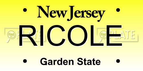 RICOLE New Jersey License Plate