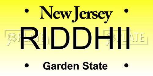 RIDDHII New Jersey License Plate