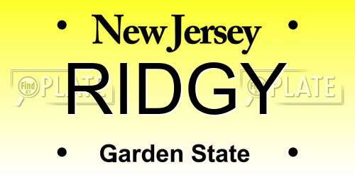 RIDGY New Jersey License Plate
