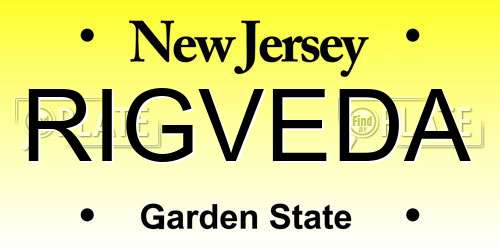 RIGVEDA New Jersey License Plate