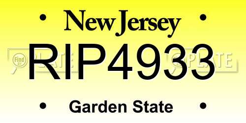RIP4933 New Jersey License Plate