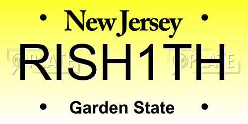 RISH1TH New Jersey License Plate