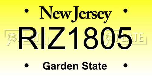 RIZ1805 New Jersey License Plate