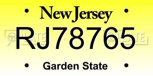 RJ78765 New Jersey License Plate