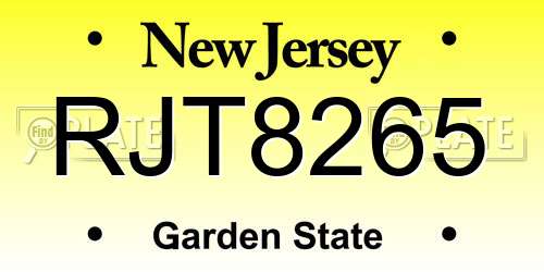 RJT8265 New Jersey License Plate