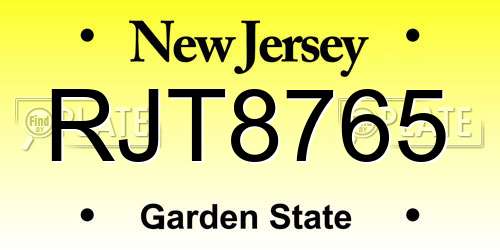 RJT8765 New Jersey License Plate