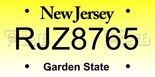 RJZ8765 New Jersey License Plate