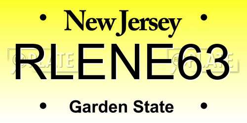 RLENE63 New Jersey License Plate
