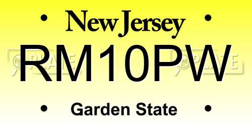 RM10PW New Jersey License Plate