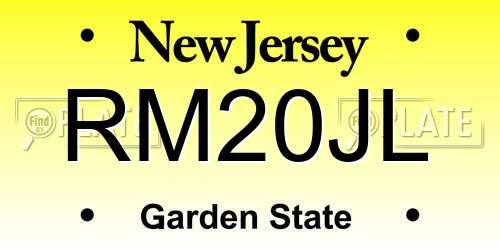 RM20JL New Jersey License Plate