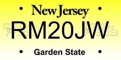 RM20JW New Jersey License Plate