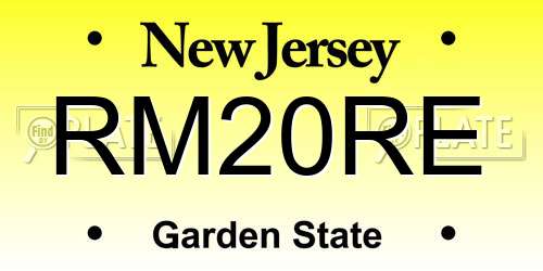 RM20RE New Jersey License Plate