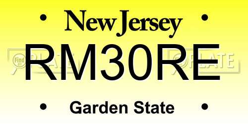 RM30RE New Jersey License Plate