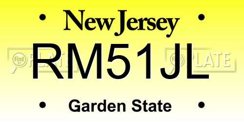 RM51JL New Jersey License Plate