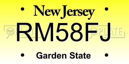 RM58FJ New Jersey License Plate