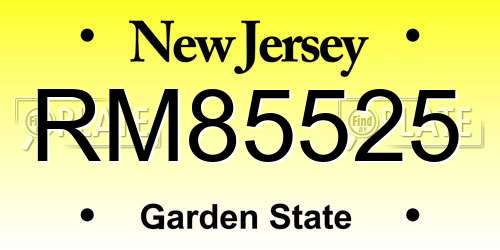 RM85525 New Jersey License Plate