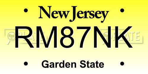 RM87NK New Jersey License Plate