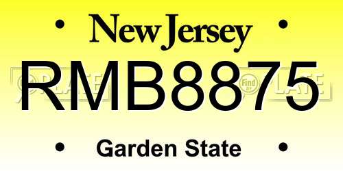 RMB8875 New Jersey License Plate