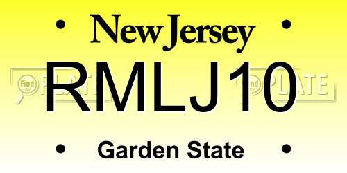 RMLJ10 New Jersey License Plate