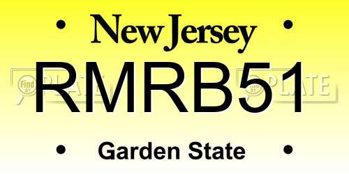 RMRB51 New Jersey License Plate