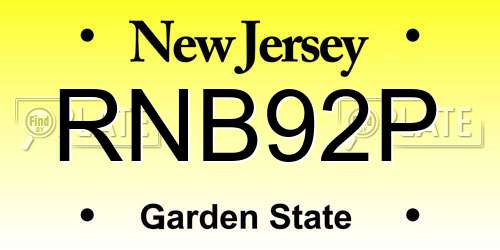 RNB92P New Jersey License Plate