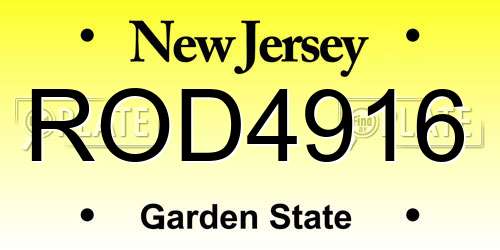 ROD4916 New Jersey License Plate