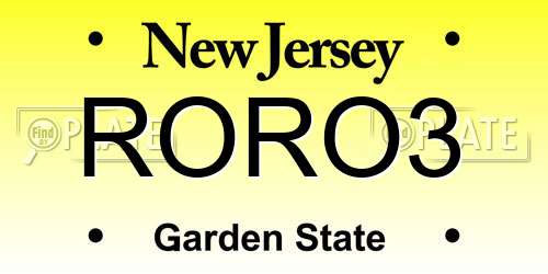 RORO3 New Jersey License Plate