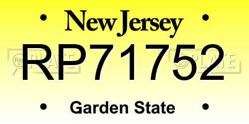 RP71752 New Jersey License Plate