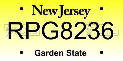 RPG8236 New Jersey License Plate