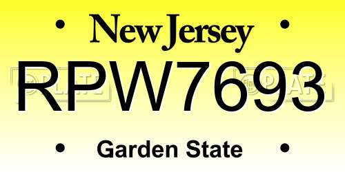 RPW7693 New Jersey License Plate