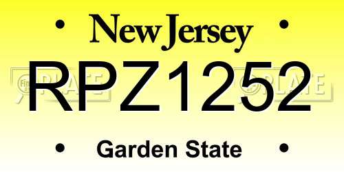 RPZ1252 New Jersey License Plate