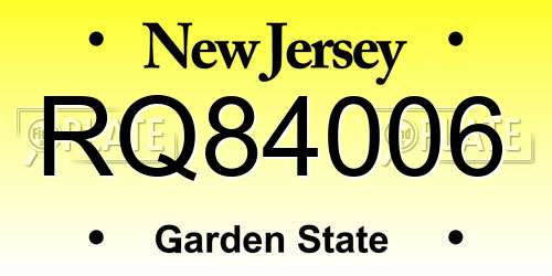RQ84006 New Jersey License Plate
