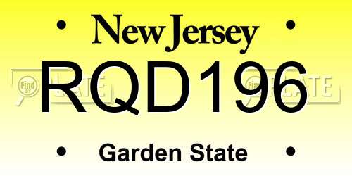 RQD196 New Jersey License Plate