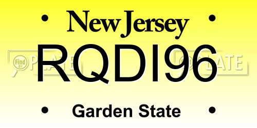 RQDI96 New Jersey License Plate