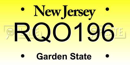 RQO196 New Jersey License Plate