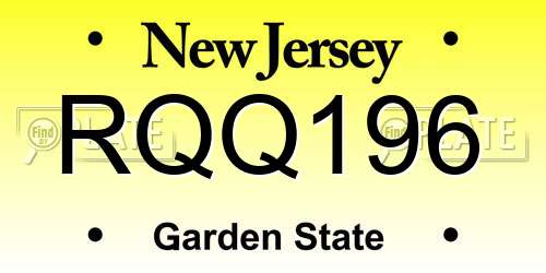 RQQ196 New Jersey License Plate