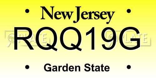 RQQ19G New Jersey License Plate