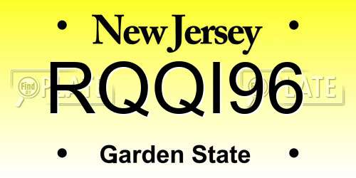 RQQI96 New Jersey License Plate