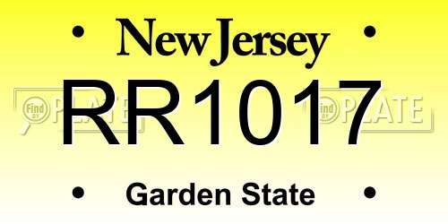 RR1017 New Jersey License Plate