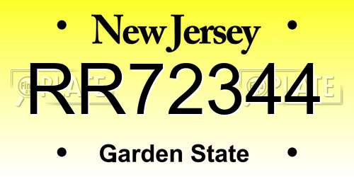 RR72344 New Jersey License Plate