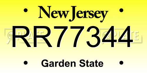 RR77344 New Jersey License Plate