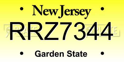 RRZ7344 New Jersey License Plate