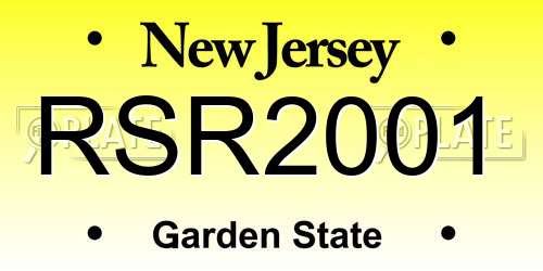 RSR2001 New Jersey License Plate