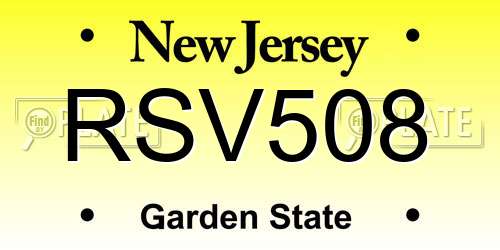 RSV508 New Jersey License Plate