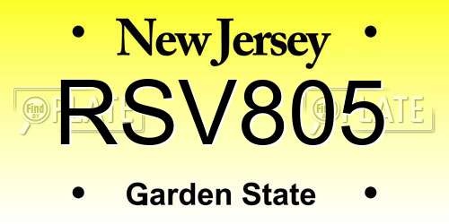 RSV805 New Jersey License Plate