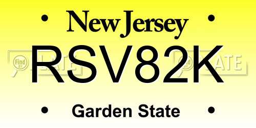 RSV82K New Jersey License Plate